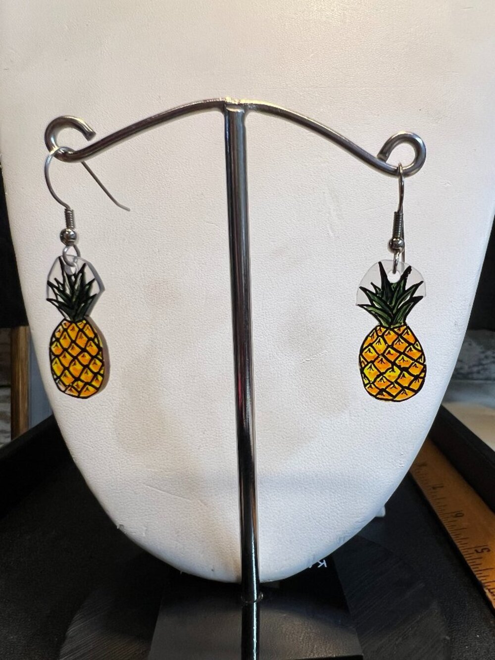 Handmade Pineapple Earrings on Silvertone Hooks, OOAK, Shrink Plastic